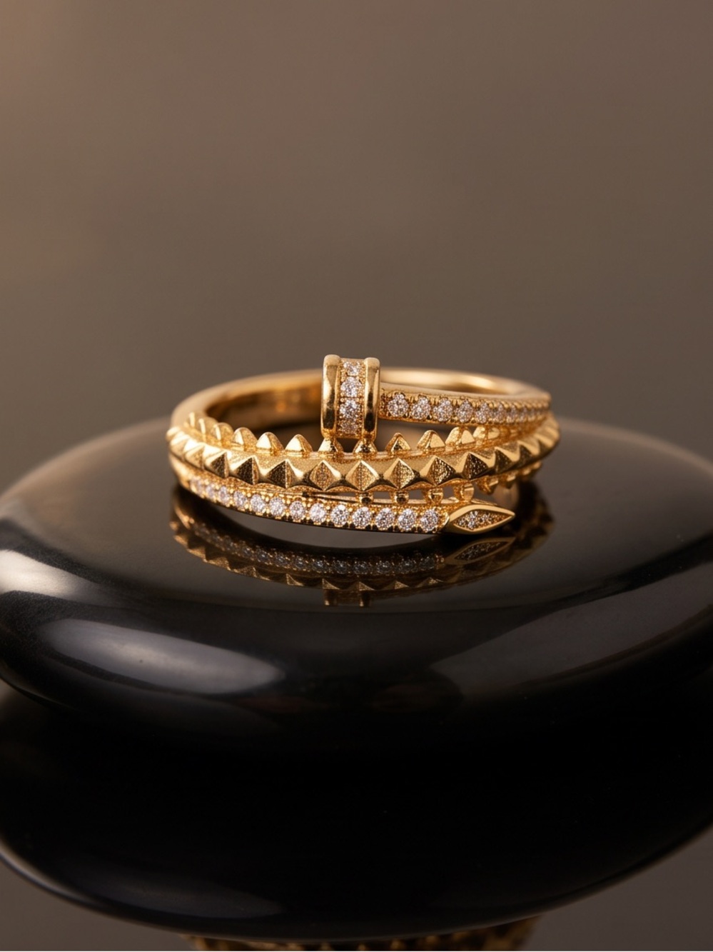 Gold Pavé Stackable Women's Ring - Elegant Crystal Accents